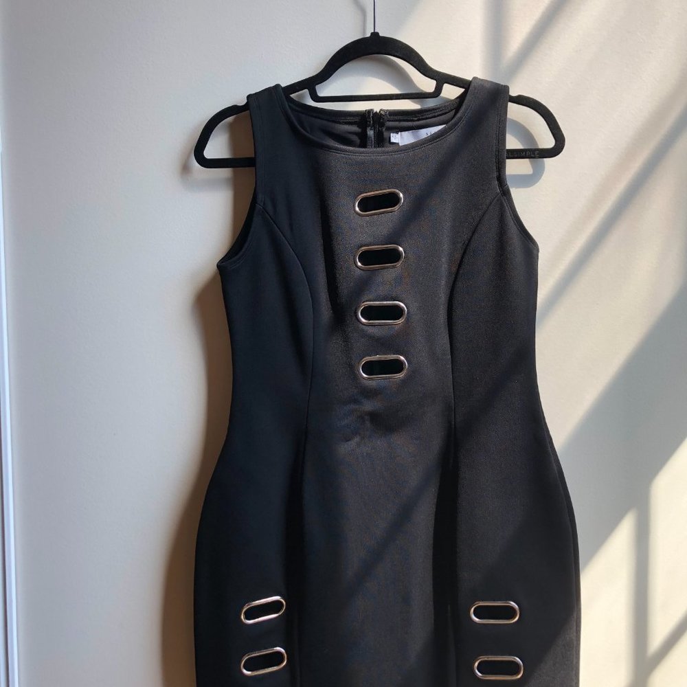 NWOT Forever Unique curvy LBD black cocktail dress with metal grommets cut-out - Picture 3 of 3